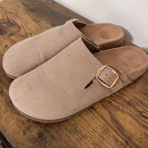 Time and Tru Taupe Suede Mule Clogs with Buckle